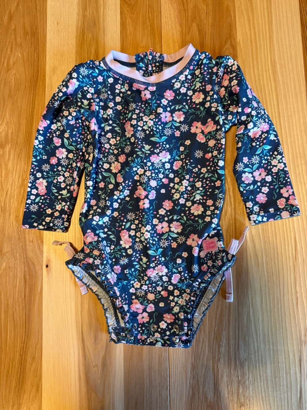 Ruffle Butts Navy Floral Long-Sleeve Swimsuit